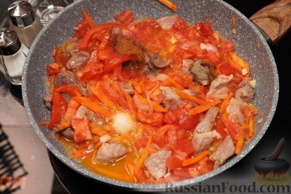 Кускус с овощами и мясом, на сковороде Кускус с овощами и мясом, на сковороде