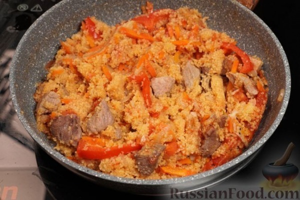 Кускус с овощами и мясом, на сковороде Кускус с овощами и мясом, на сковороде