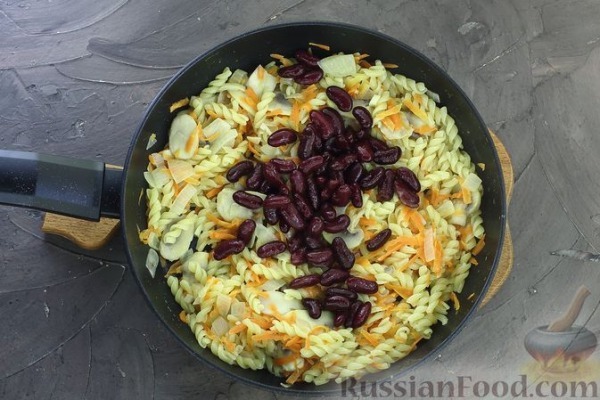 Макароны с грибами и фасолью (на сковороде) Макароны с грибами и фасолью (на сковороде)