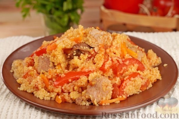 Кускус с овощами и мясом, на сковороде Кускус с овощами и мясом, на сковороде