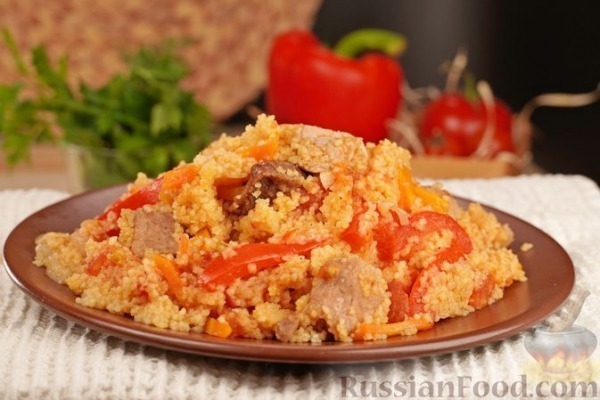 Кускус с овощами и мясом, на сковороде Кускус с овощами и мясом, на сковороде