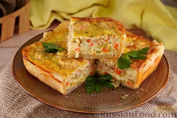 Пирог из слоёного теста, с мясными фрикадельками и кабачками Пирог из слоёного теста, с мясными фрикадельками и кабачками