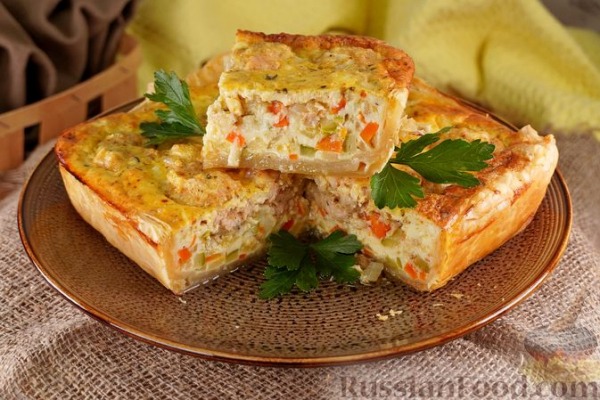 Пирог из слоёного теста, с мясными фрикадельками и кабачками Пирог из слоёного теста, с мясными фрикадельками и кабачками