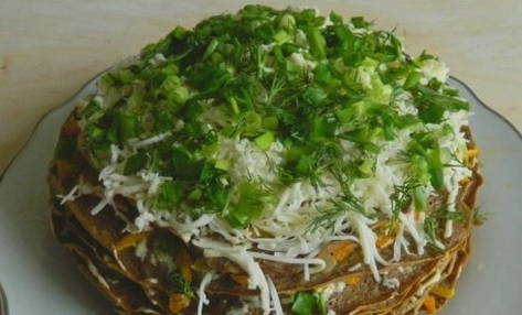 Печеночный торт из свиной печени классический Печеночный торт из свиной печени классический