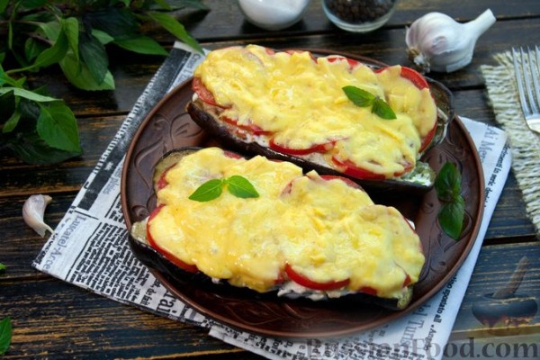Баклажаны с куриным фаршем, помидорами и сыром (в микроволновке) Баклажаны с куриным фаршем, помидорами и сыром (в микроволновке)