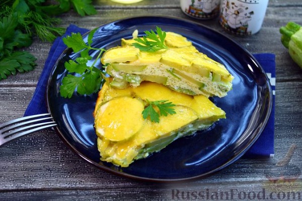 Запечённые кабачки в яично-молочной заливке, с сыром Запечённые кабачки в яично-молочной заливке, с сыром