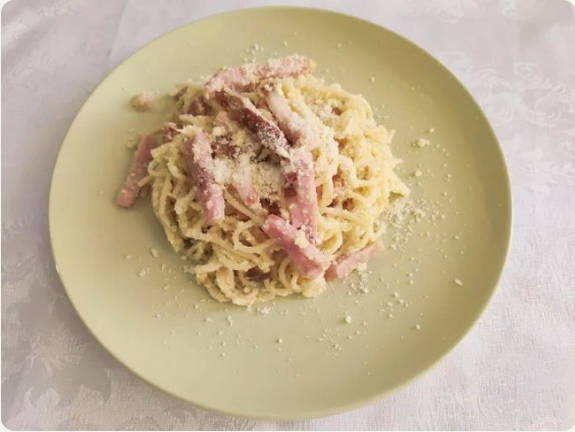 Паста карбонара с беконом и сливками классическая Паста карбонара с беконом и сливками классическая