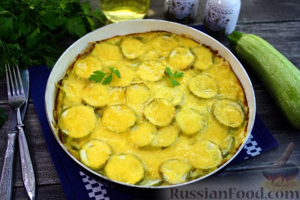 Запечённые кабачки в яично-молочной заливке, с сыром Запечённые кабачки в яично-молочной заливке, с сыром