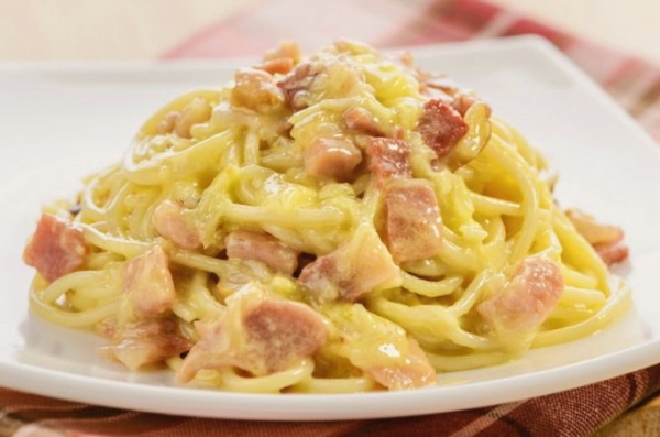 Паста карбонара с беконом и сливками классическая Паста карбонара с беконом и сливками классическая