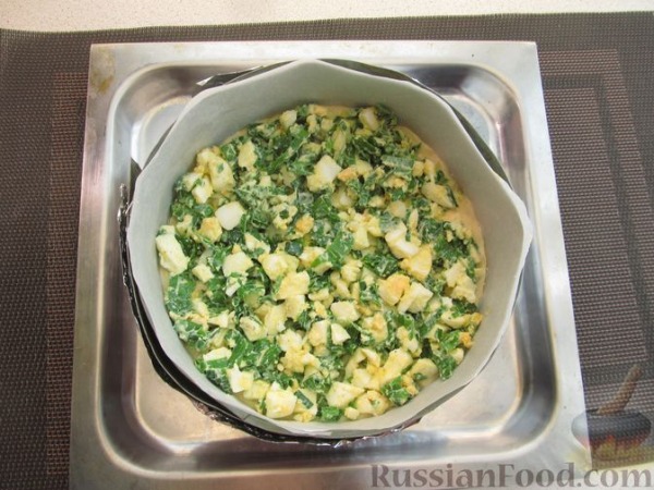 Заливной миндальный пирог с яйцами и зелёным луком (без муки) Заливной миндальный пирог с яйцами и зелёным луком (без муки)