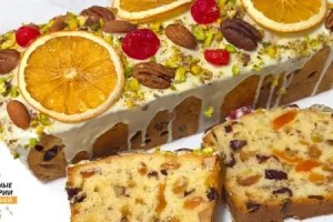 Миндальный кекс с пьяными сухофруктами и орехами